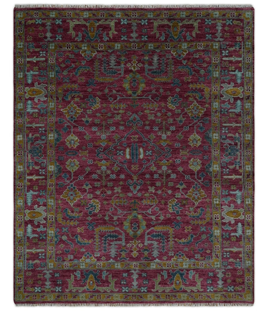 8x10 Hand Knotted Maroon and Gold Heriz Serapi Traditional Antique Style Wool Area Rug | TRDCP1603810S