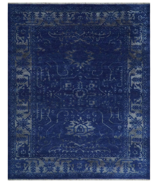 8x10 Hand Knotted Oriental Oushak Blue and Silver Wool Area Rug | TRDCP1507810S