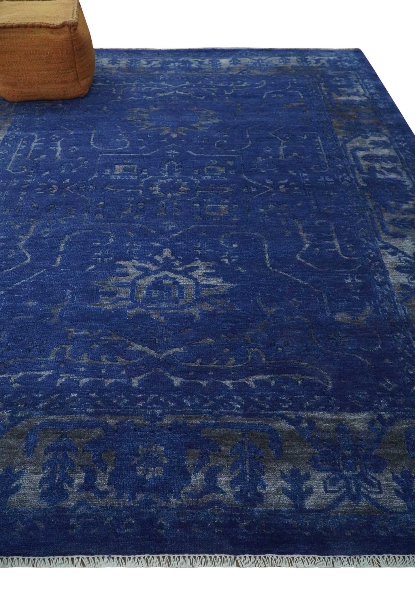 8x10 Hand Knotted Oriental Oushak Blue and Silver Wool Area Rug | TRDCP1507810S