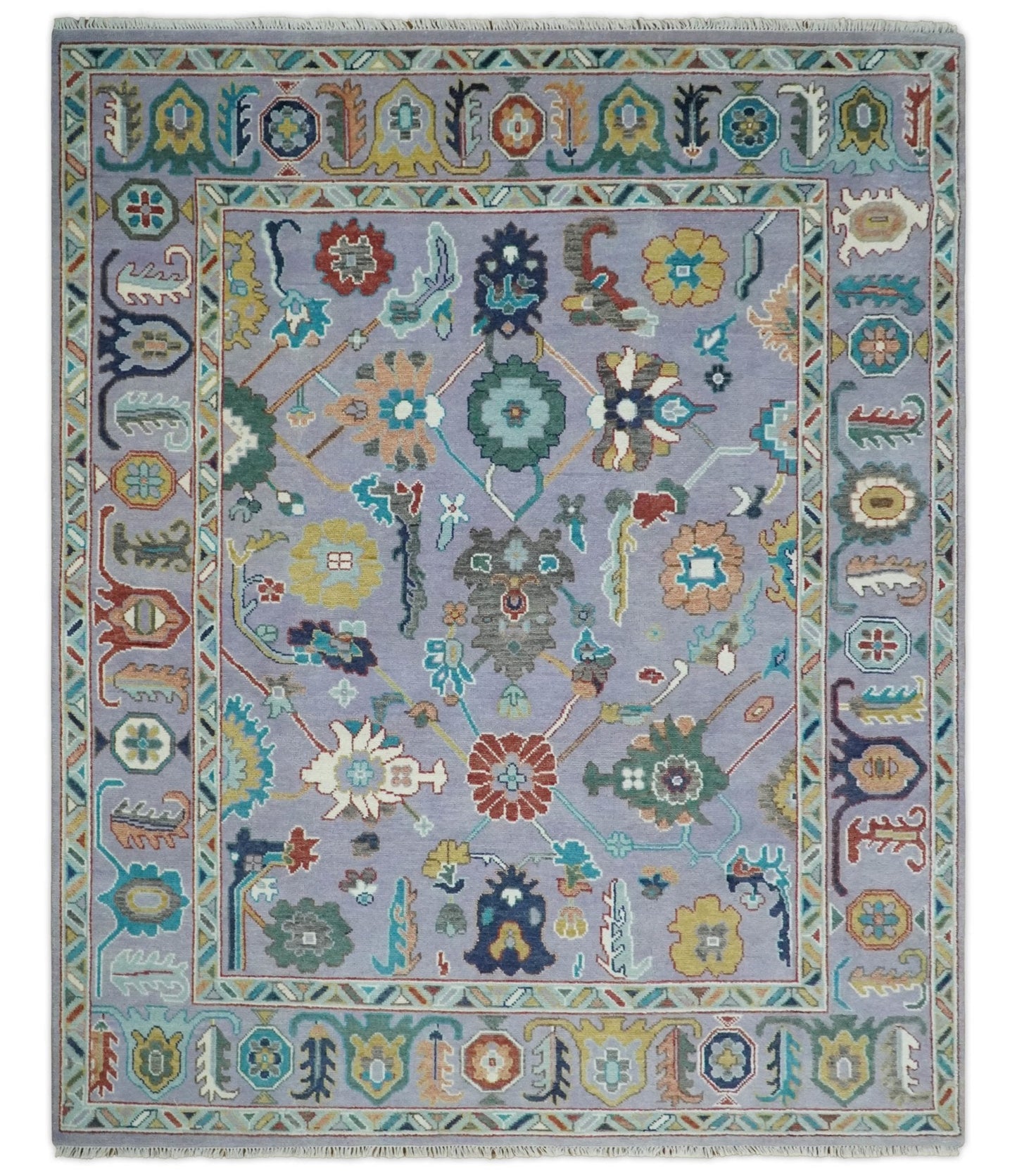 8x10 and 9x12 Modern Oushak Hand Knotted Persian Purple and multi Colorful Wool Area Rug | TRDCP858