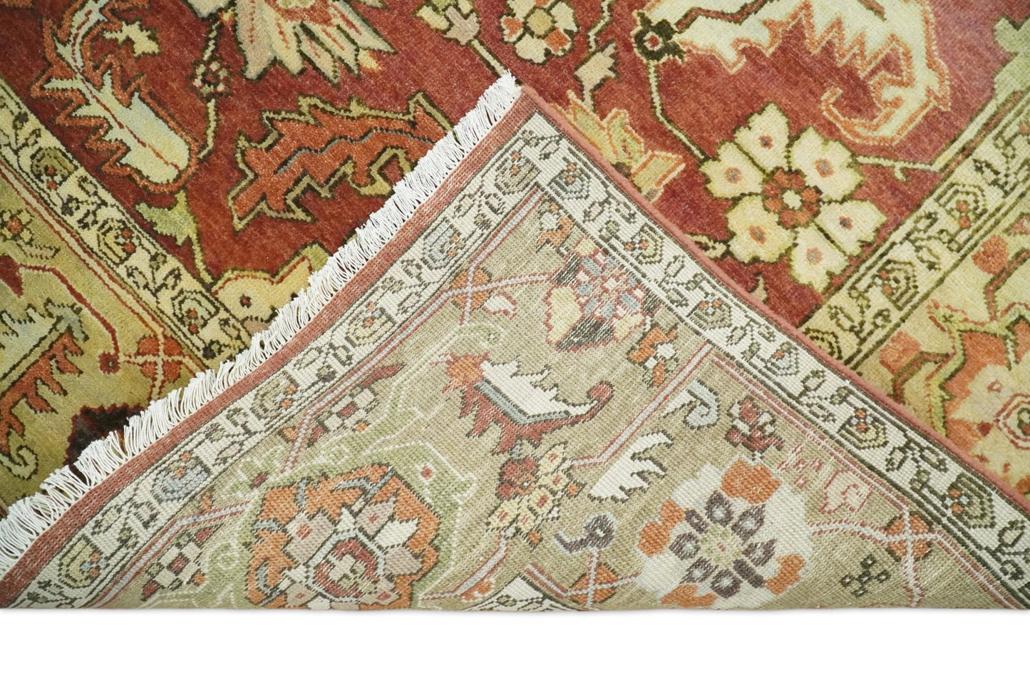 8x10 Rust and Beige Hand Knotted Traditional Antique Turkish Vintage Wool Rug | TRDCP538810