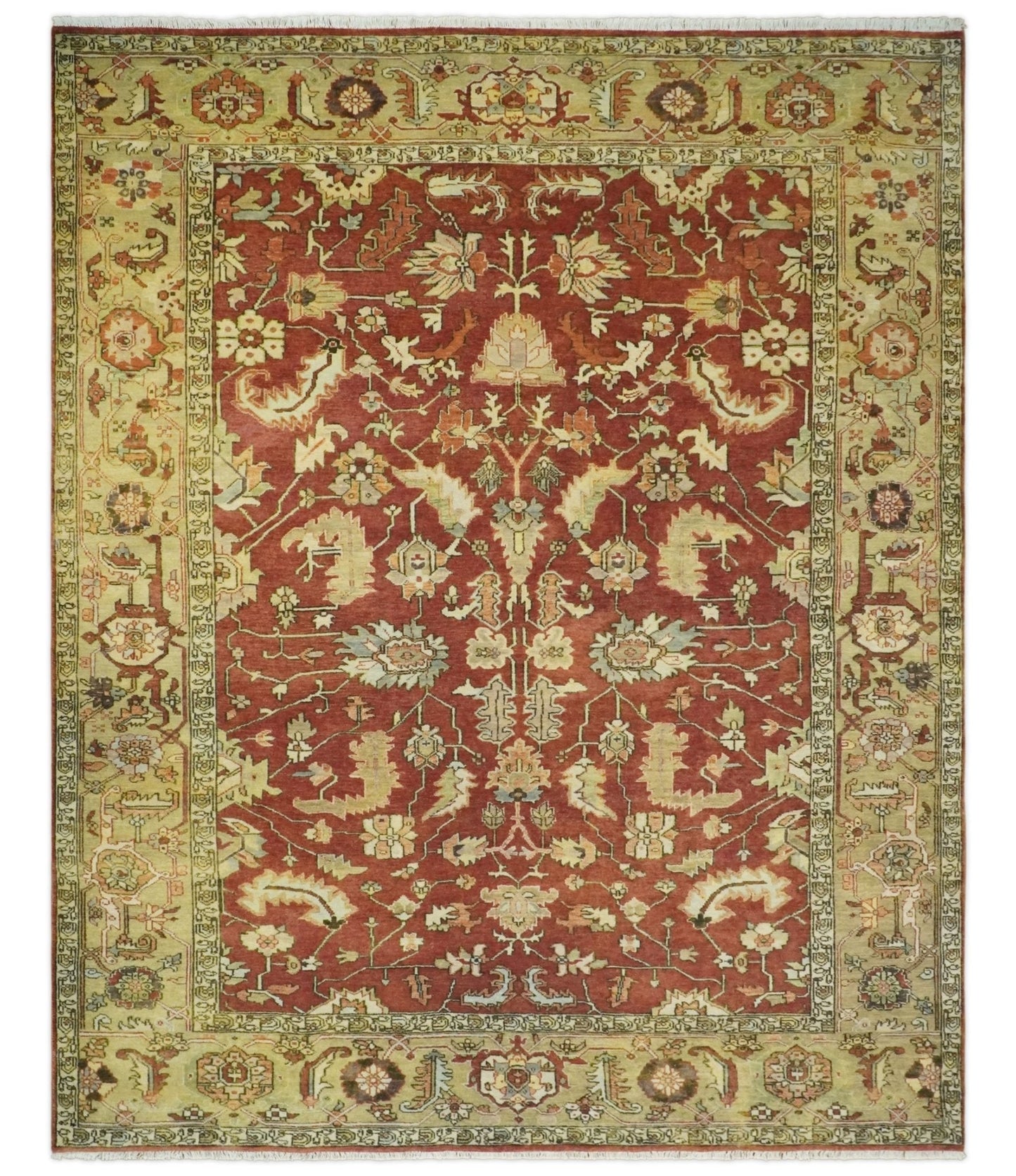 8x10 Rust and Beige Hand Knotted Traditional Antique Turkish Vintage Wool Rug | TRDCP538810