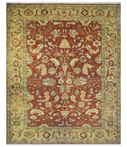 8x10 Rust and Beige Hand Knotted Traditional Antique Turkish Vintage Wool Rug | TRDCP538810