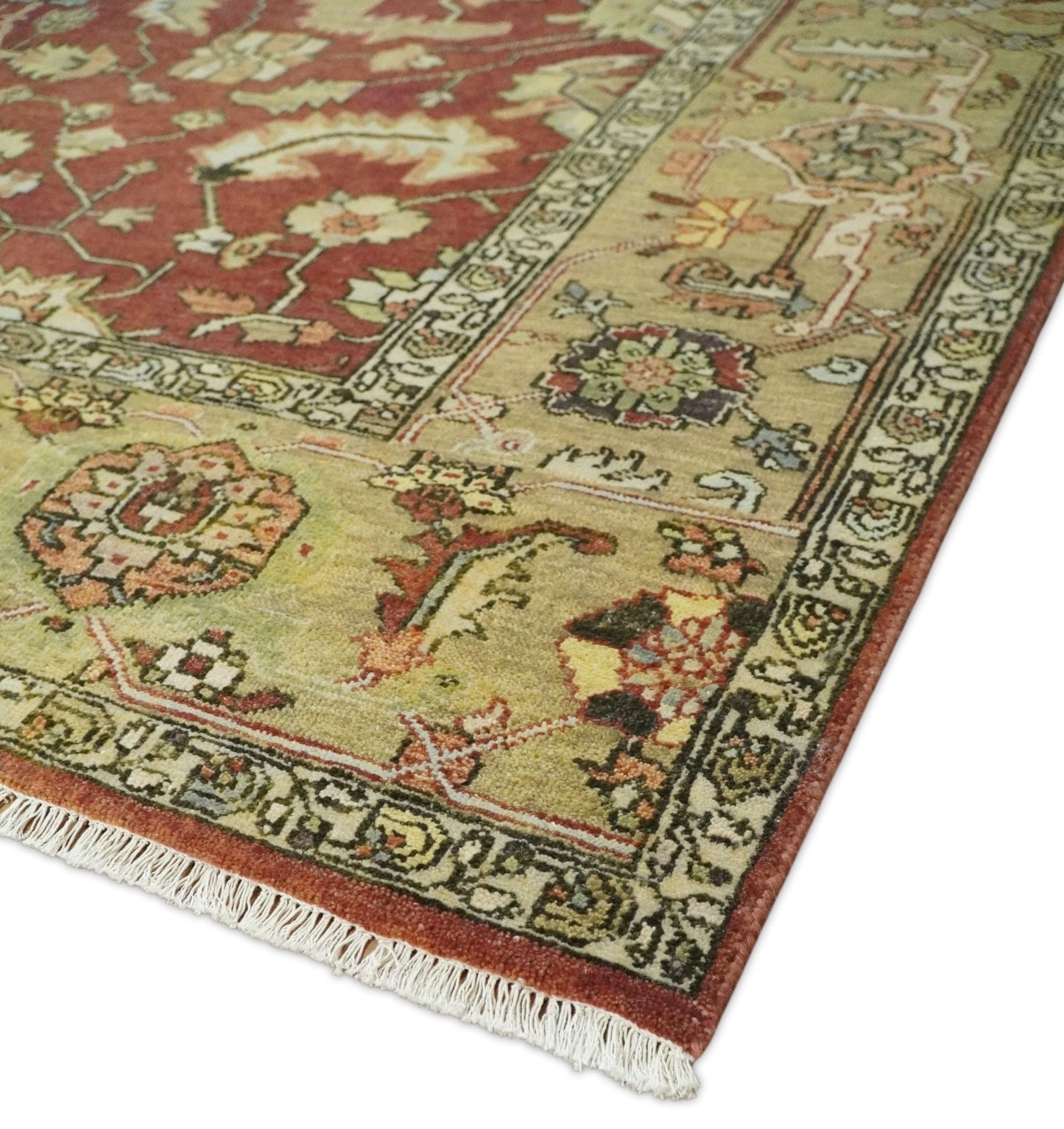 8x10 Rust and Beige Hand Knotted Traditional Antique Turkish Vintage Wool Rug | TRDCP538810