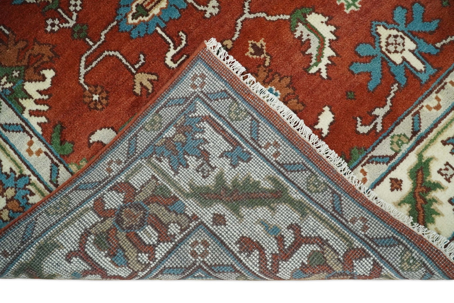 8x10 Brown, Ivory and Teal Hand Knotted Traditional Antique Turkish Wool Rug | TRDCP387810