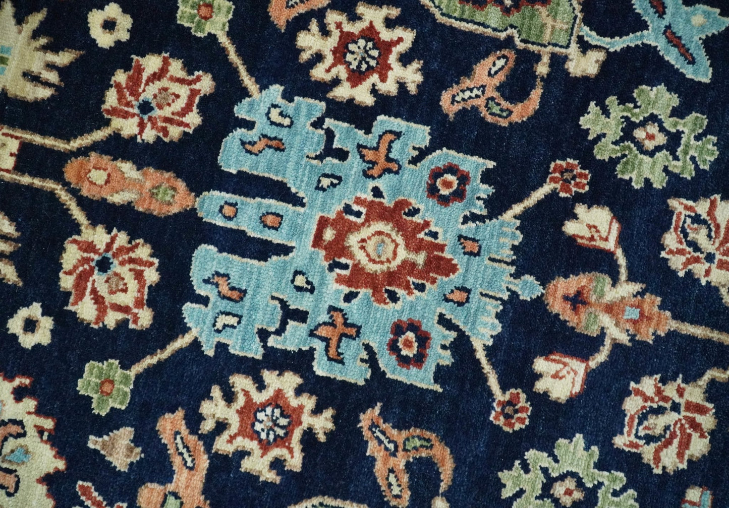 8x10 Rust and Blue Hand Knotted Traditional Antique Turkish Vintage Wool Rug | TRDCP540810