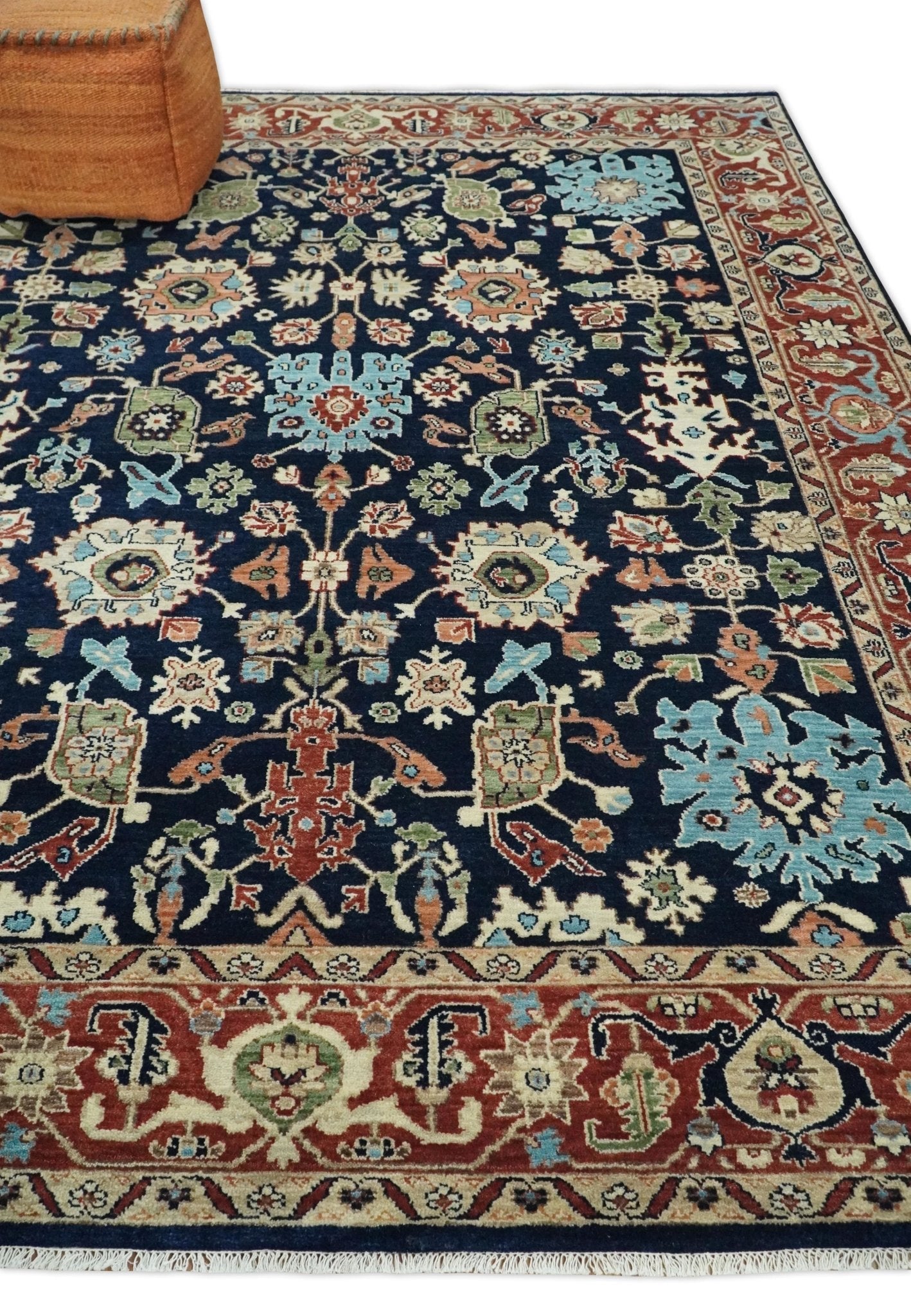 8x10 Rust and Blue Hand Knotted Traditional Antique Turkish Vintage Wool Rug | TRDCP540810