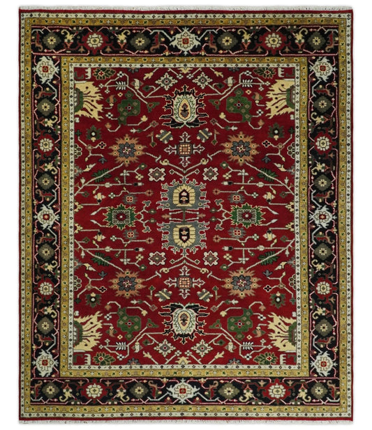 8x10 Rust and Blue Hand Knotted Traditional Antique Turkish Wool Rug | TRDCP578810