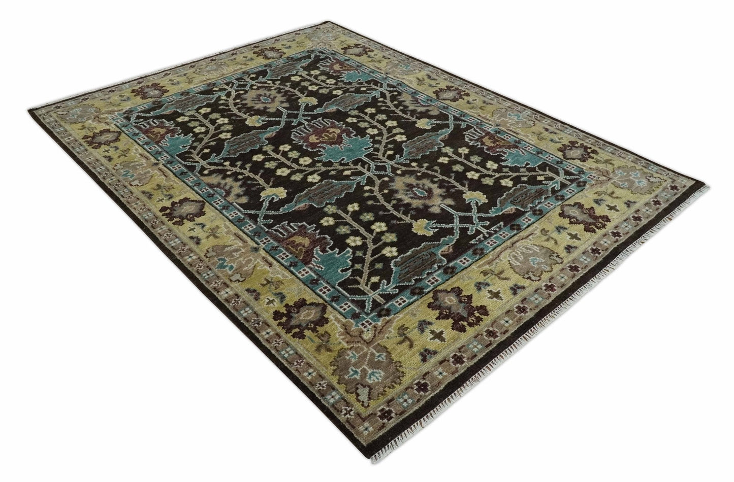 8x10 Wool Traditional Black, Beige and Blue Antique Style Hand knotted Oushak Area Rug | TRDCP1500810S