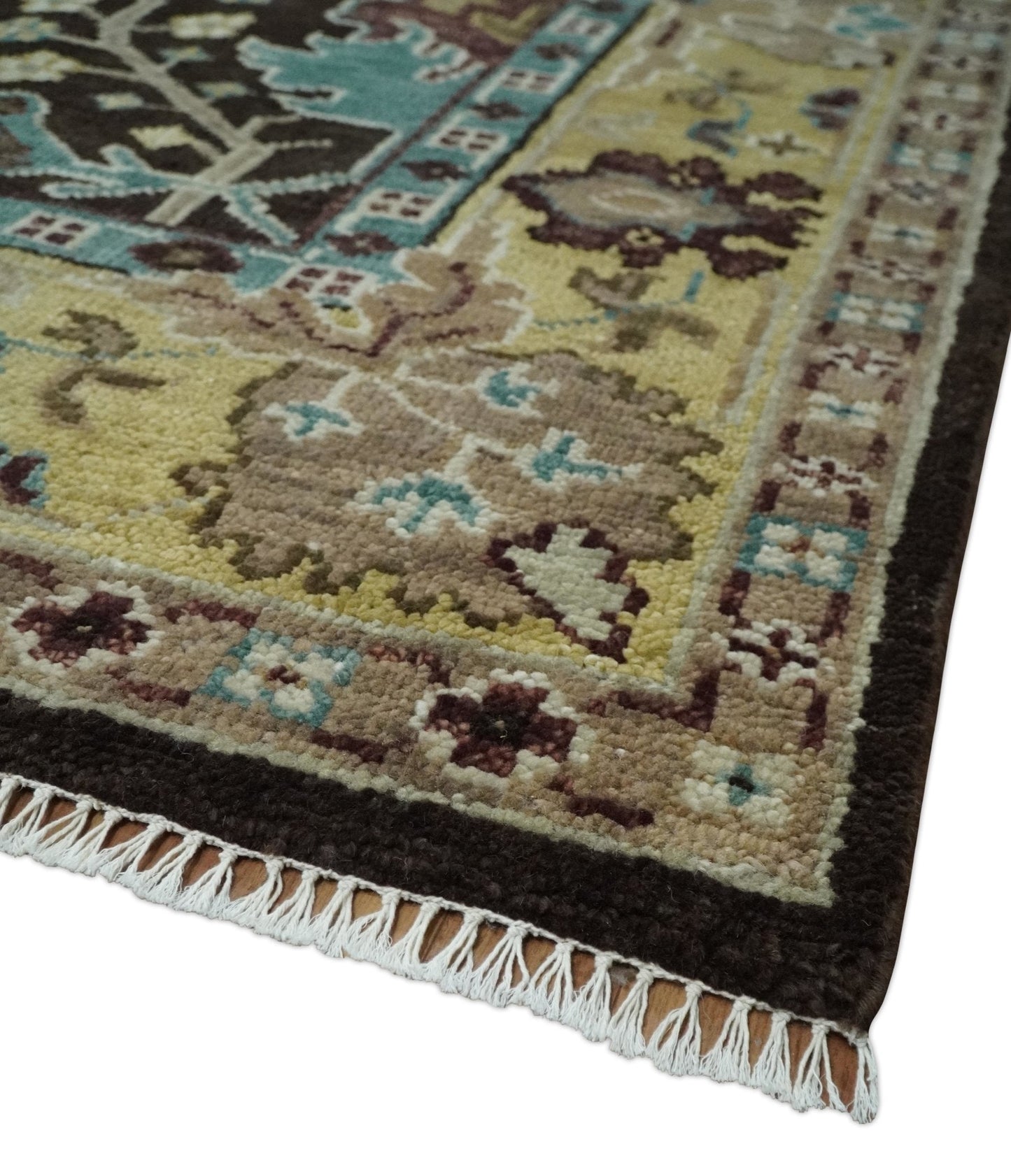 8x10 Wool Traditional Black, Beige and Blue Antique Style Hand knotted Oushak Area Rug | TRDCP1500810S