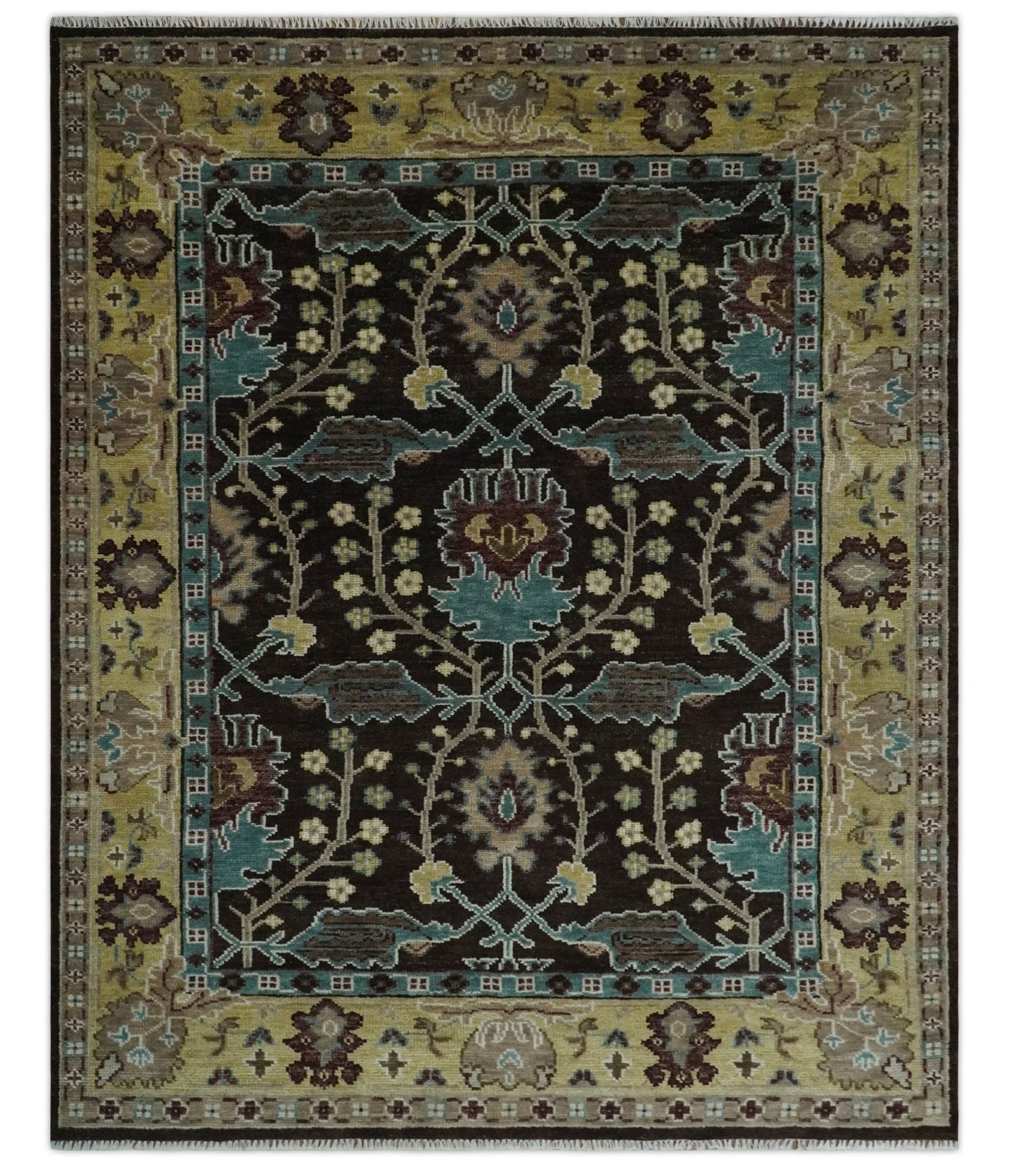 8x10 Wool Traditional Black, Beige and Blue Antique Style Hand knotted Oushak Area Rug | TRDCP1500810S