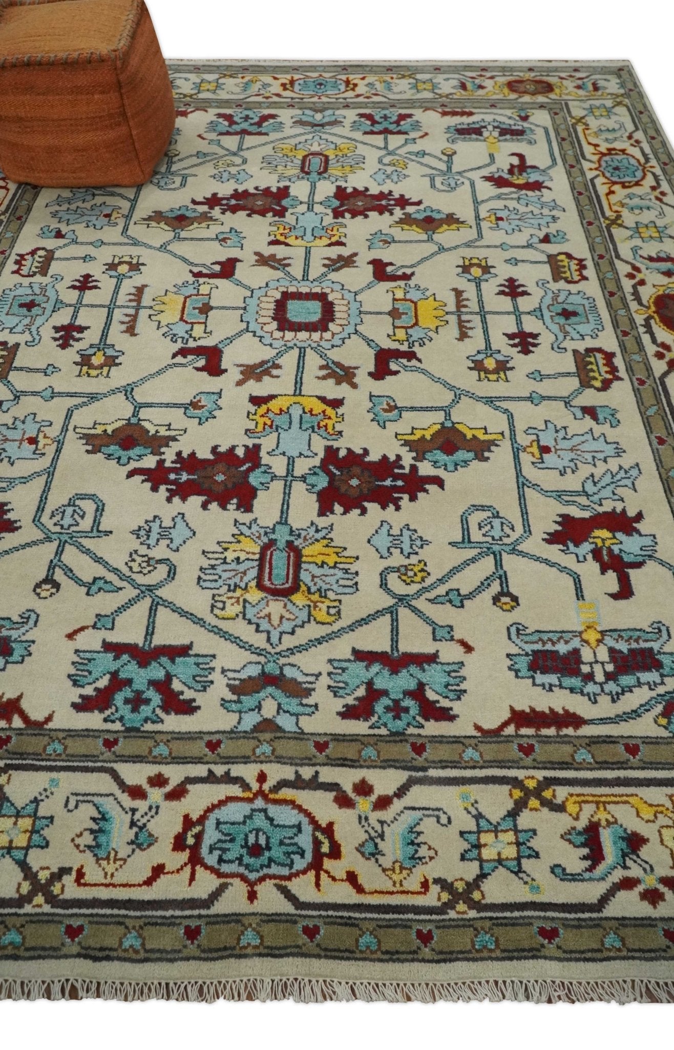 8x10 Wool Traditional Persian Blue and Ivory Hand knotted Oushak Area Rug | TRDCP788810