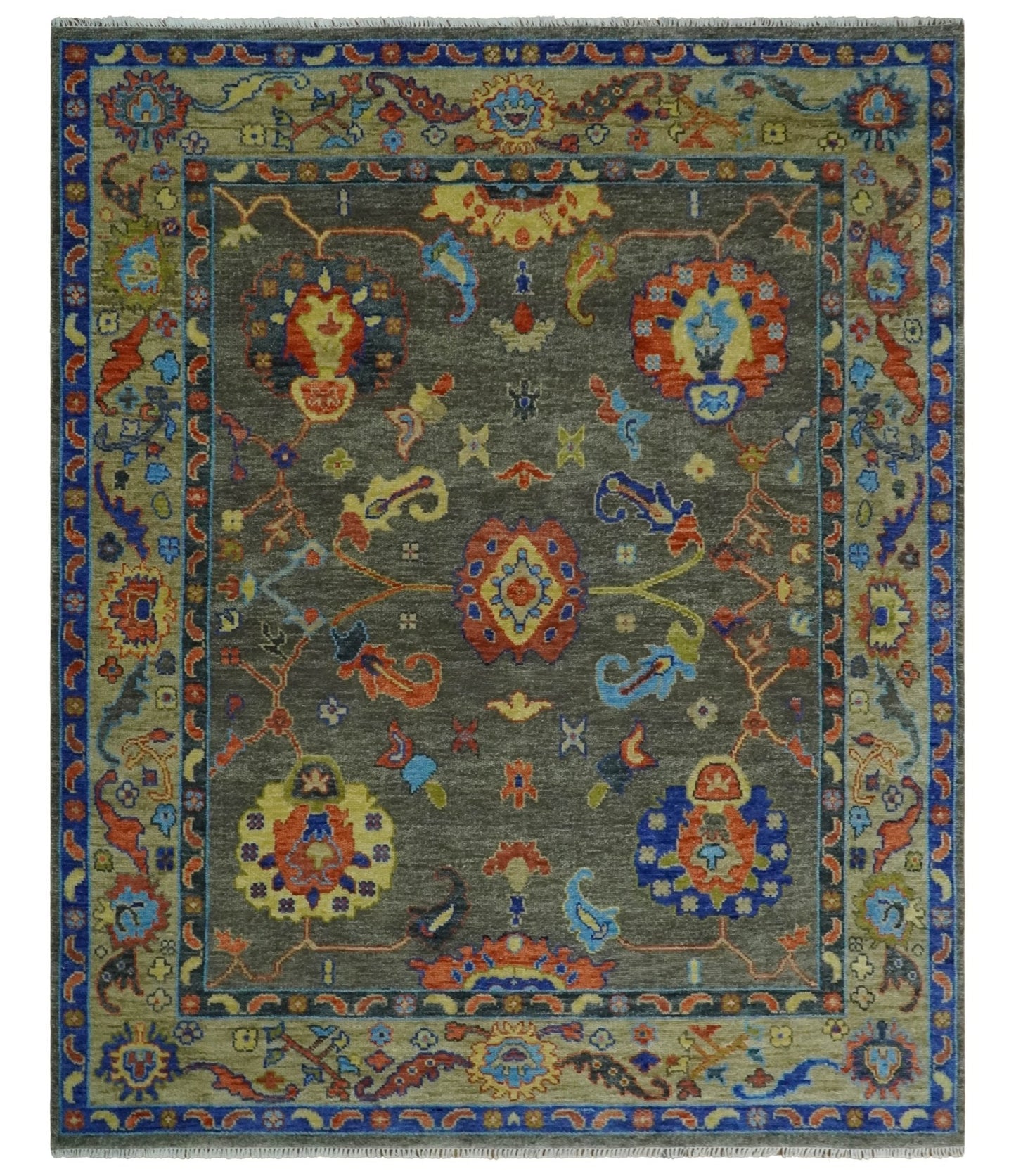 8x10 Wool Traditional Persian Green and Beige Vibrant Colorful Hand knotted Oushak Area Rug | TRDCP1073810S