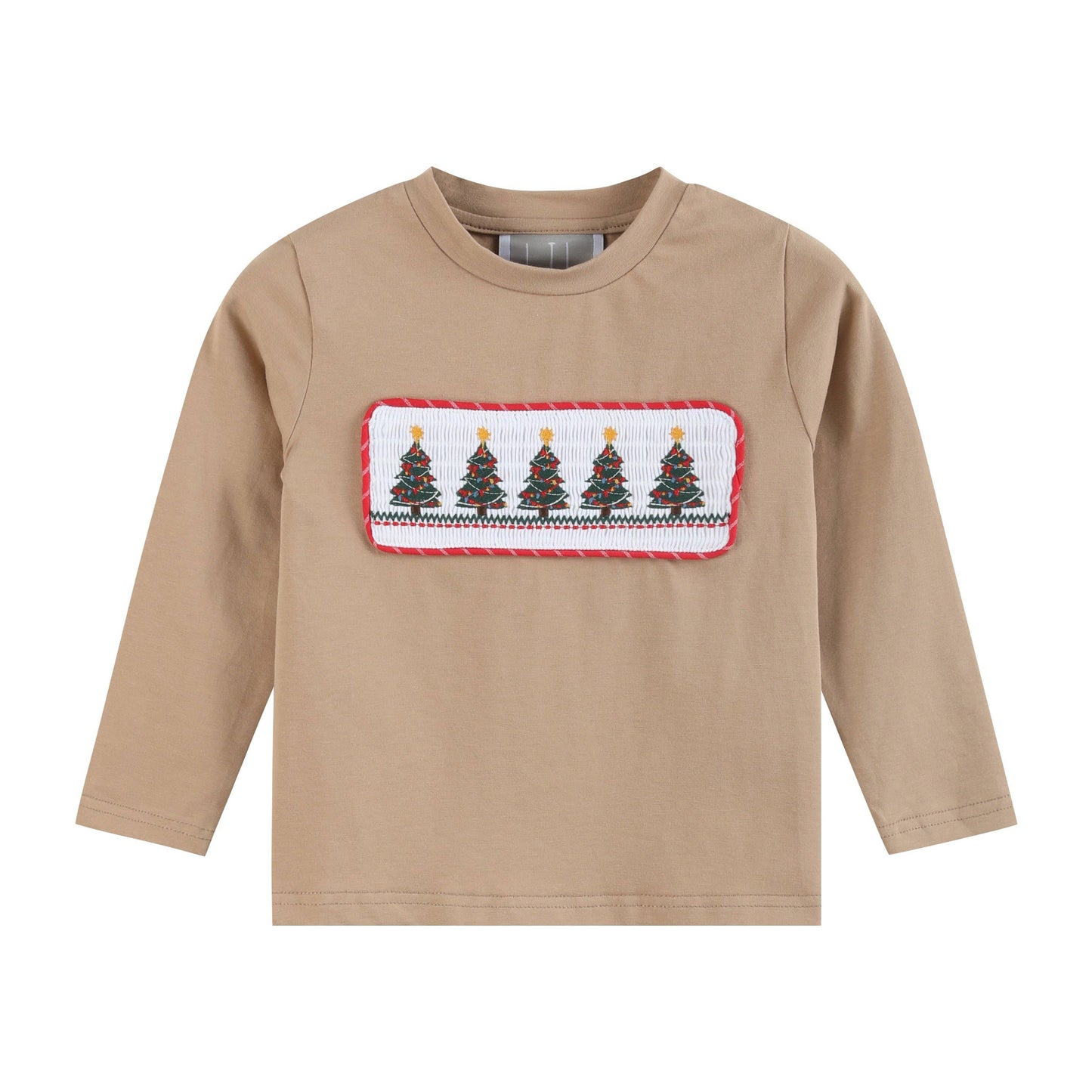 Lil Cactus - Light Brown Christmas Tree Smocked Shirt