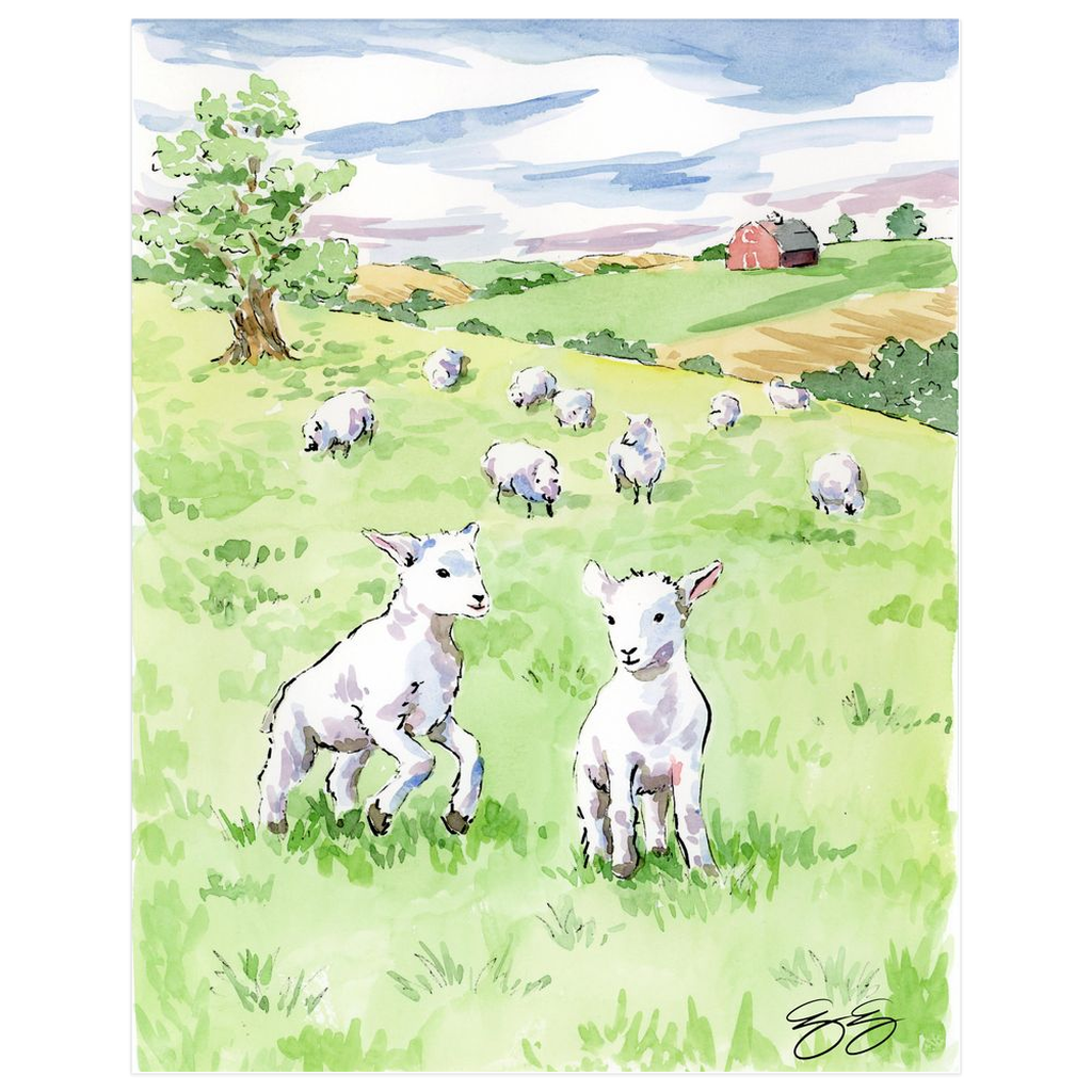 Baby Farm Animals: Lambs, a fine art print on paper