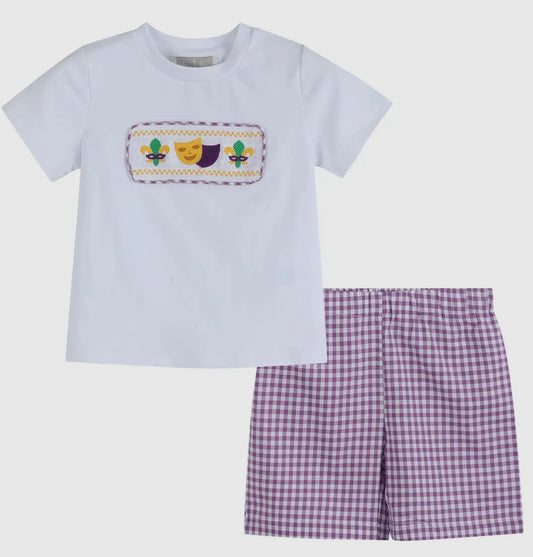 Smocked Mardi Gras Shorts Set