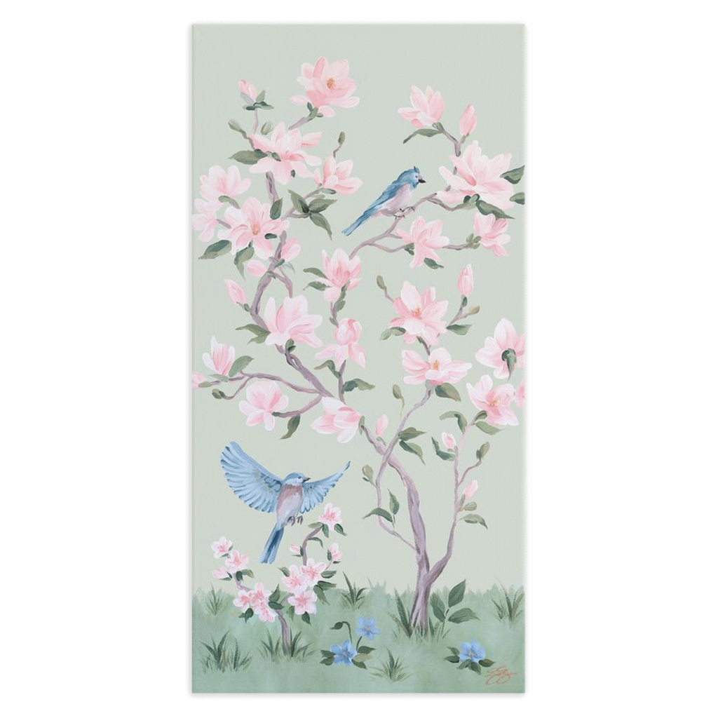 May, a green chinoiserie canvas wrap