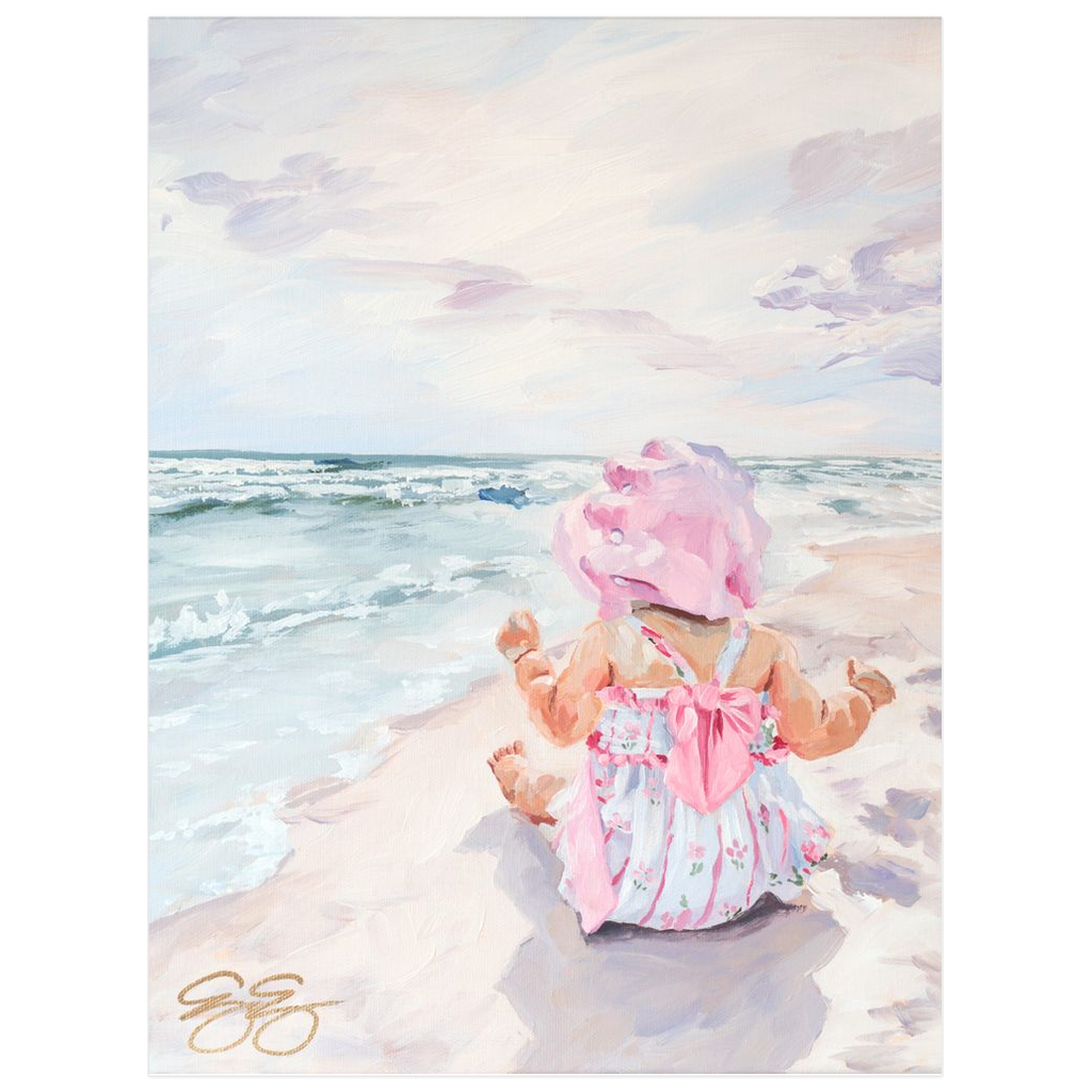 Beach babies: pink bonnet, a fine art print on paper