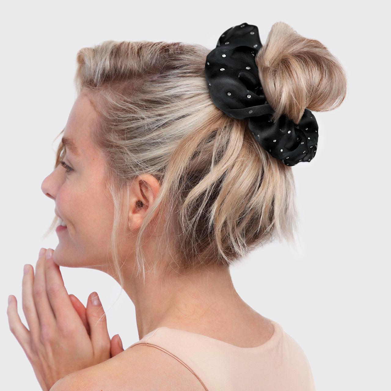 Satin Rhinestone Brunch Scrunchie - Black