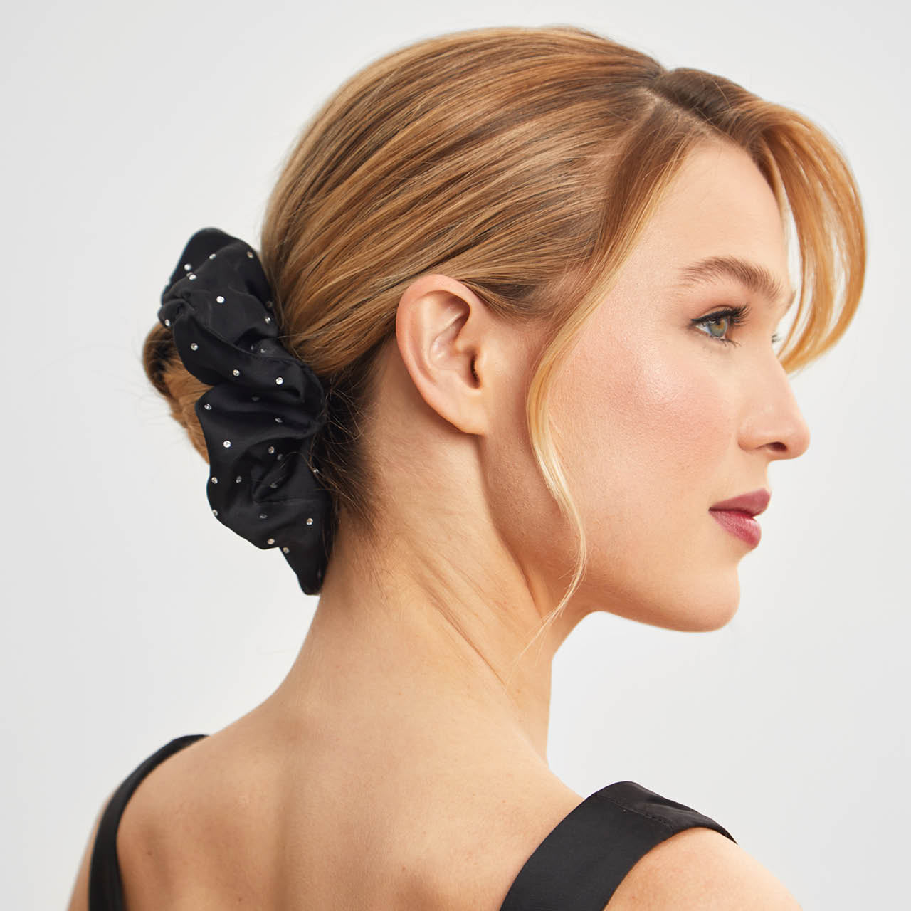 Satin Rhinestone Brunch Scrunchie - Black