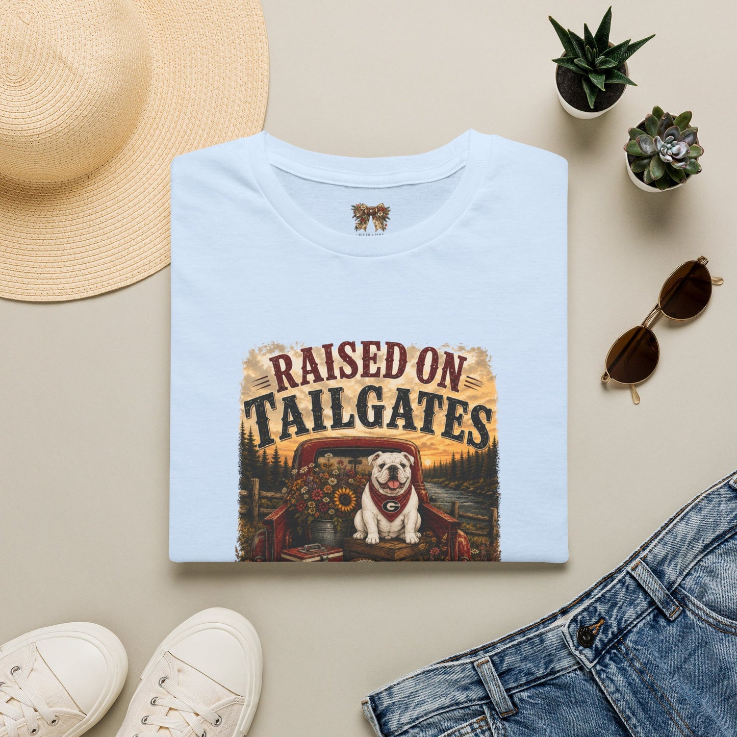 Raised on Tailgates T-Shirt — Vintage Tailgate Dog Tee