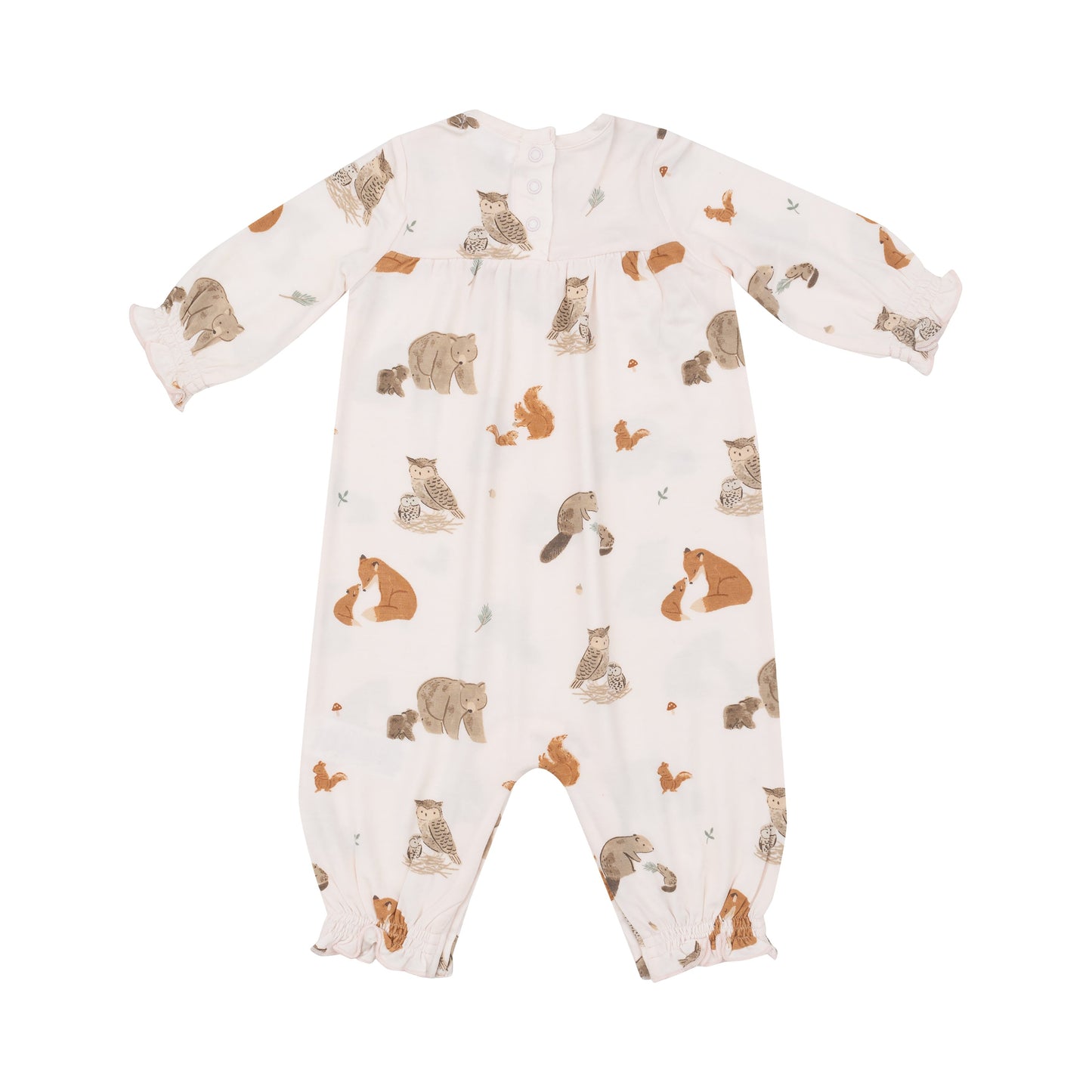 Smocked Romper - Mixed Woodland Animals Pink