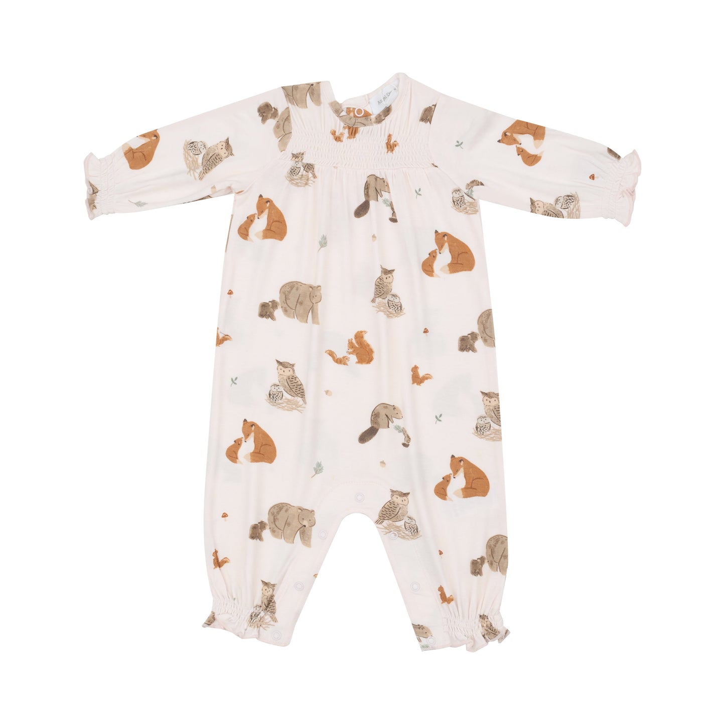 Smocked Romper - Mixed Woodland Animals Pink