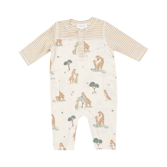 Romper W/ Contrast Sleeve - Giraffe Families