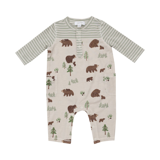 Romper W/ Contrast Sleeve - Sweet Brown Bears