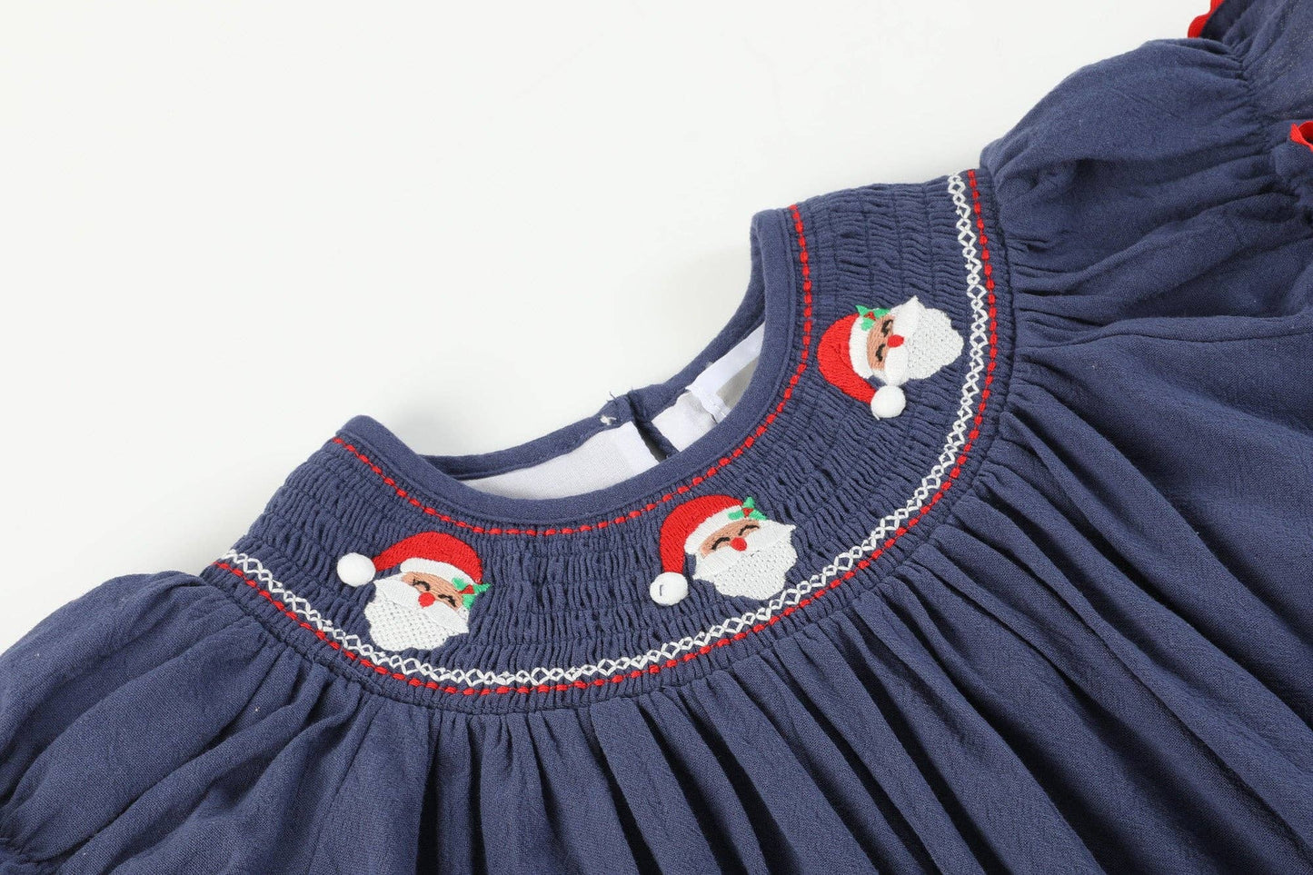 Lil Cactus - Navy Blue Santa Smocked Bishop Dress