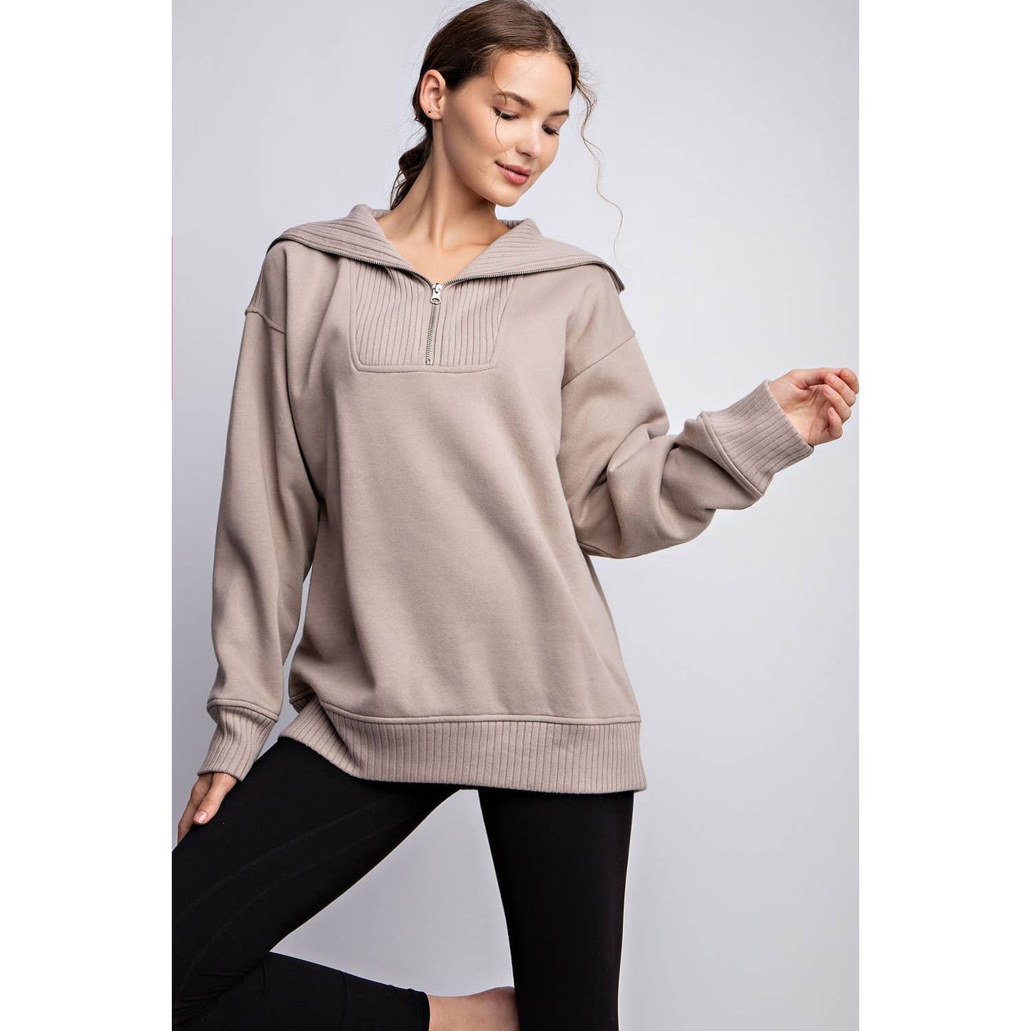 Rae Mode - FRENCH TERRY RIBBED MOCK NECK PULLOVER