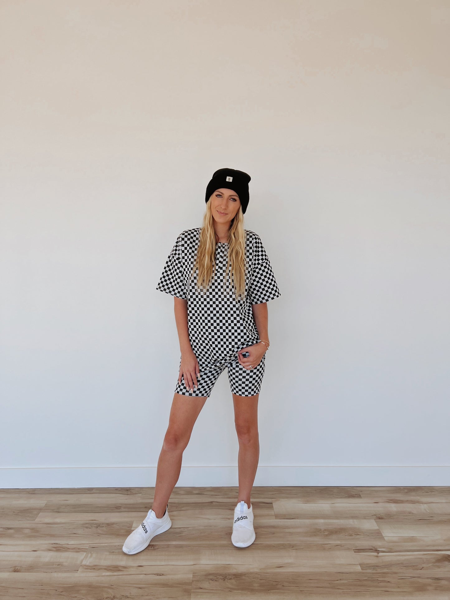 Women's Biker Short Set | Black & Grey Checkerboard