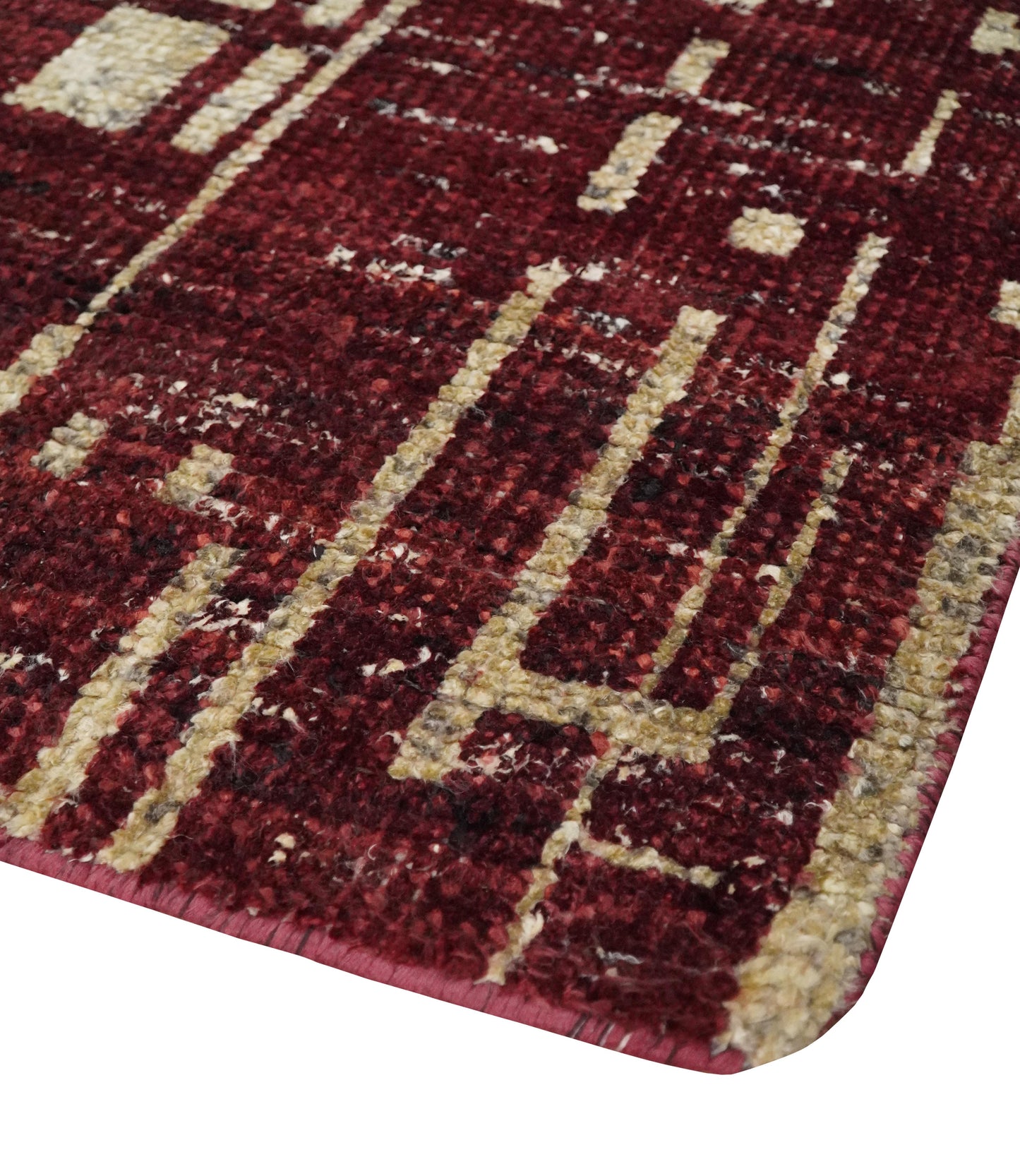 4x6 Hand Knotted Beige and Maroon Modern Abstract Contemporary Recycled Silk Area Rug | OP64