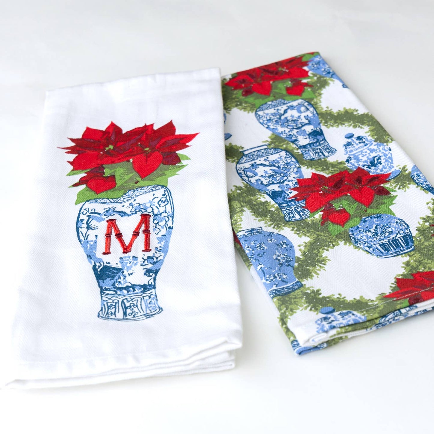 8 Oak Lane - Poinsettias Initial Kitchen Towel Set