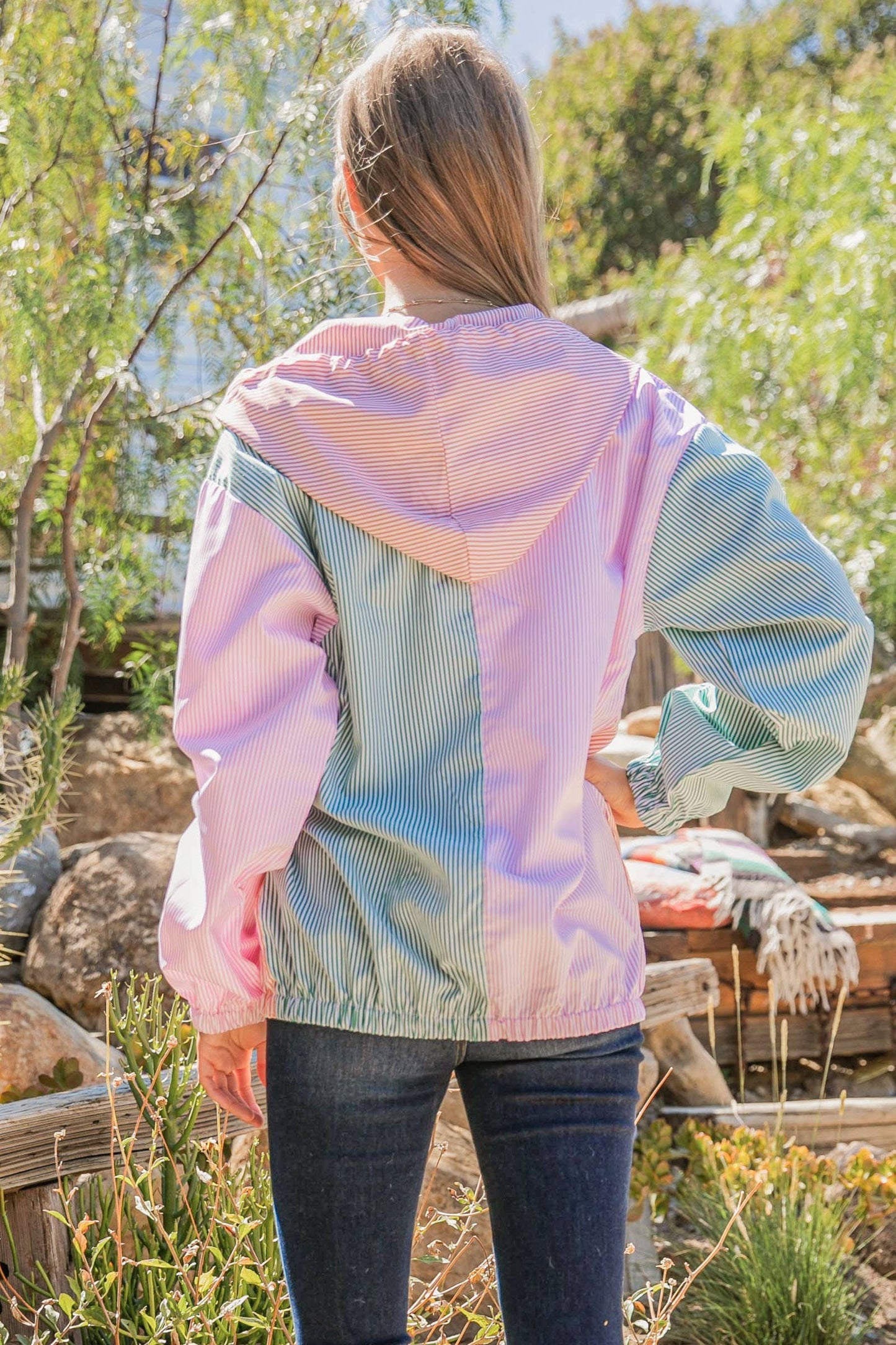 AND THE WHY - ***(OPEN SIZING)***ATW14787 -Stripe Color Block Windbreaker