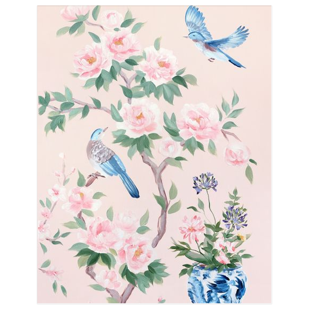 Two Birds (Detail from "June"), a pink chinoiserie fine art print