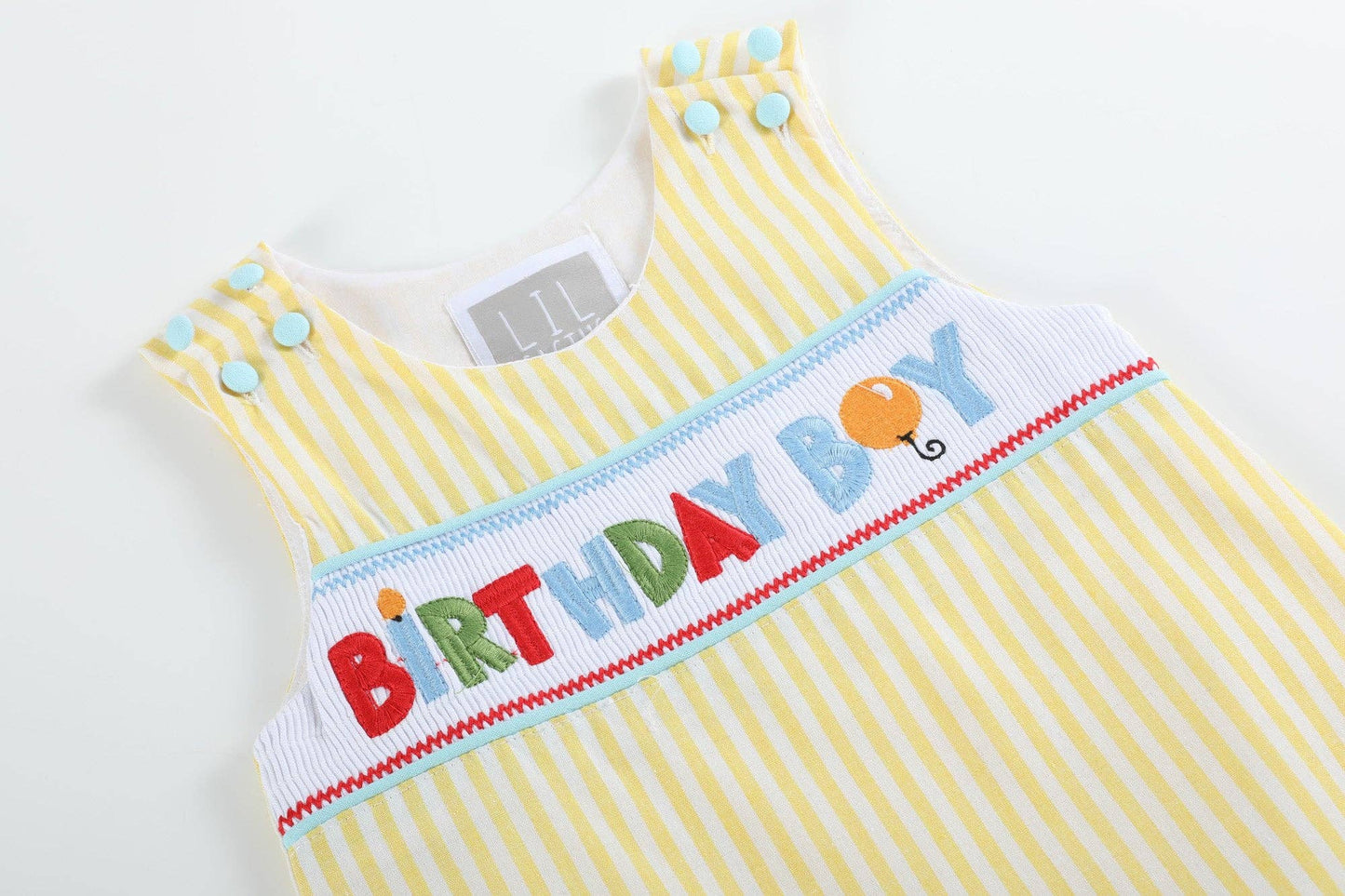 Lil Cactus - Yellow Striped 'Birthday Boy' Smocked Shortalls