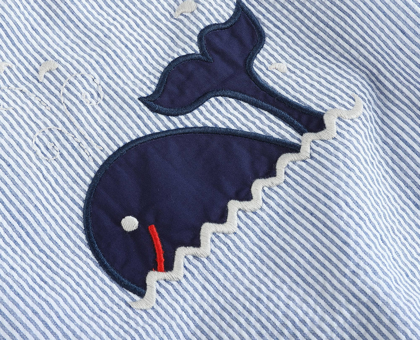 Lil Cactus - Blue Seersucker Whale Applique Baby Bubble Romper