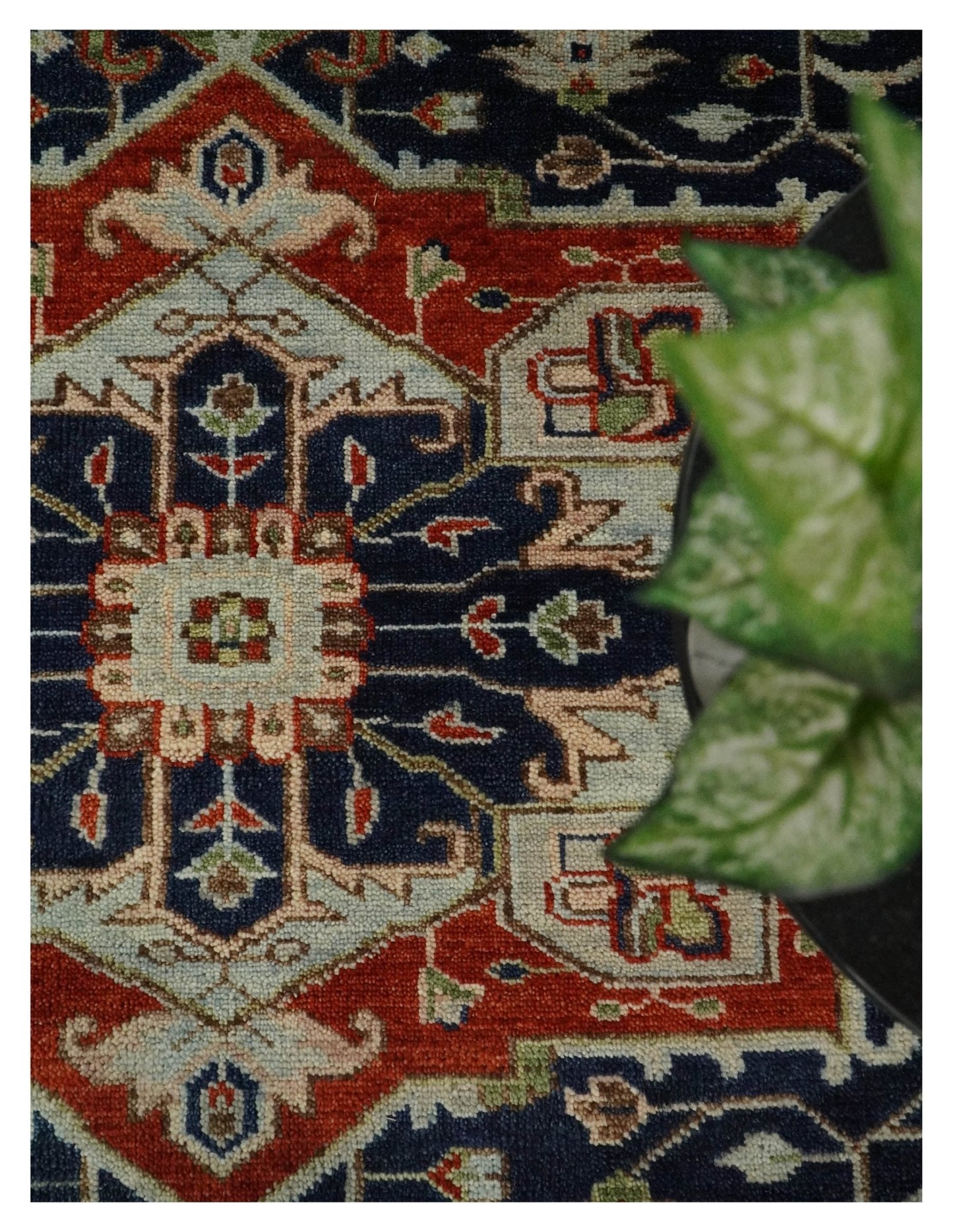 9x12 Hand Knotted Blue and Rust Traditional Heriz Serapi Antique Wool Rug | TRDCP680912