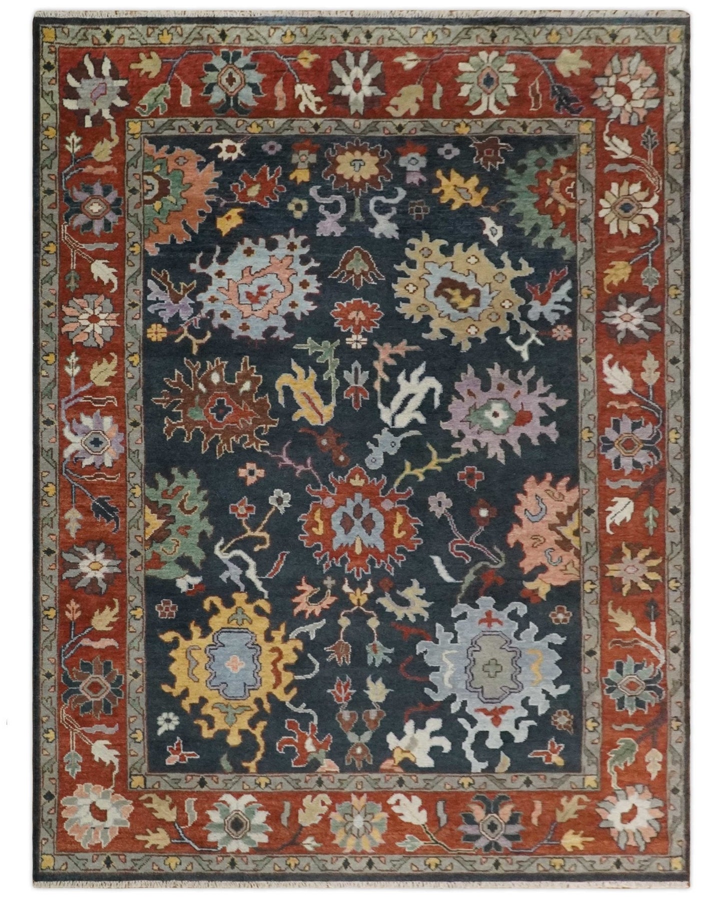 9x12 Hand Knotted Charcoal and Rust Traditional Persian Oushak Wool Rug | TRDCP732912