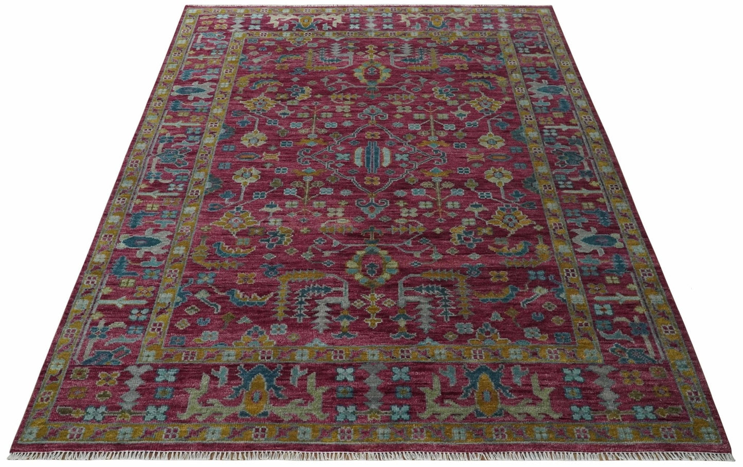 9x12 Hand Knotted Maroon and Gold Heriz Serapi Traditional Antique Style Wool Area Rug | TRDCP1603912S