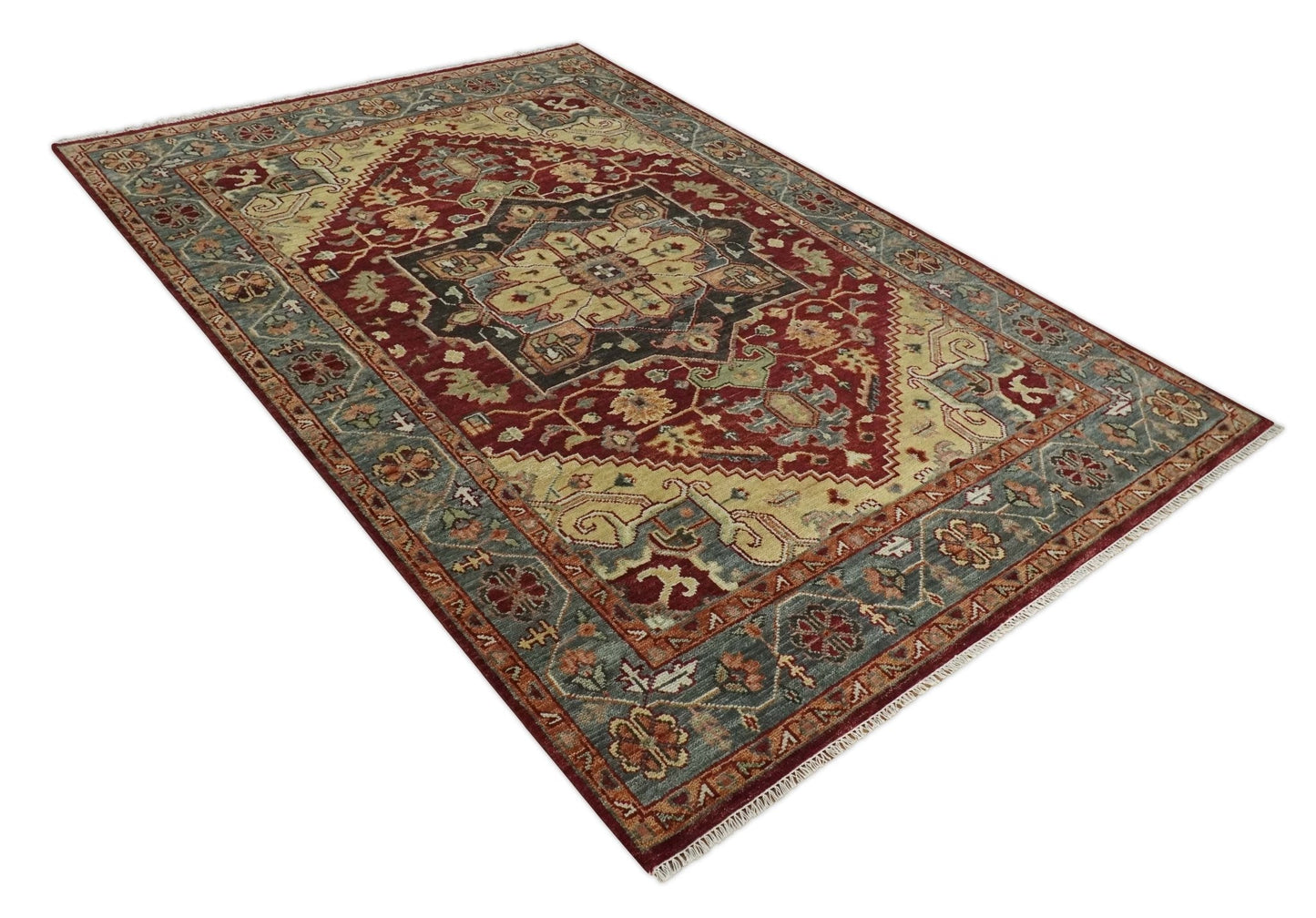 9x12 Hand Knotted Red and Gray Traditional Persian Heriz Serapi Wool Rug | TRDCP952