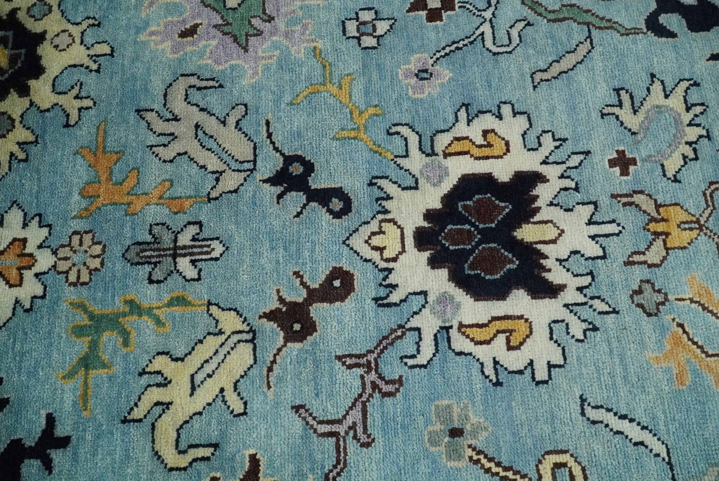 9x12 Modern Oushak Hand Knotted Persian Blue and Ivory Colorful Wool Area Rug | TRDCP852912