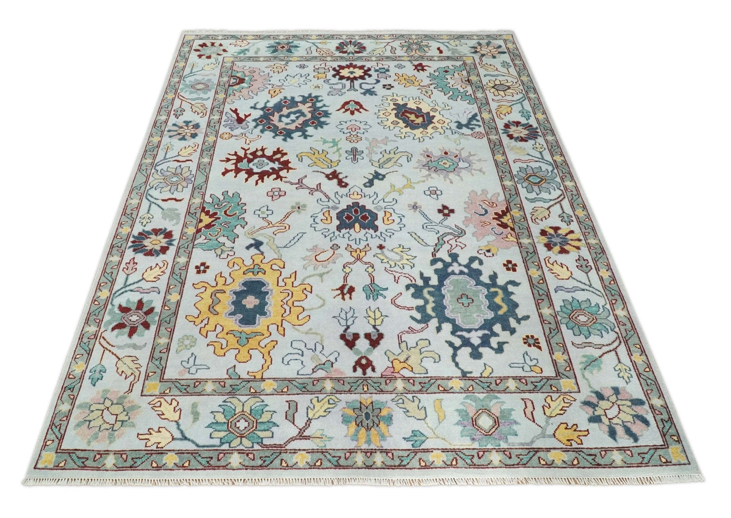 9x12 Modern Oushak Hand Knotted Persian Gray, Brown and Teal Colorful Wool Area Rug | TRDCP924912