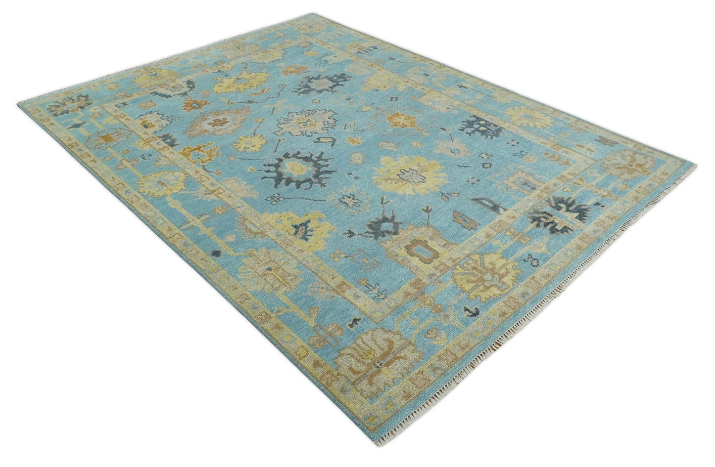 9x12 Wool Traditional Persian Blue and Beige Hand knotted Oushak Area Rug | TRDCP1094912