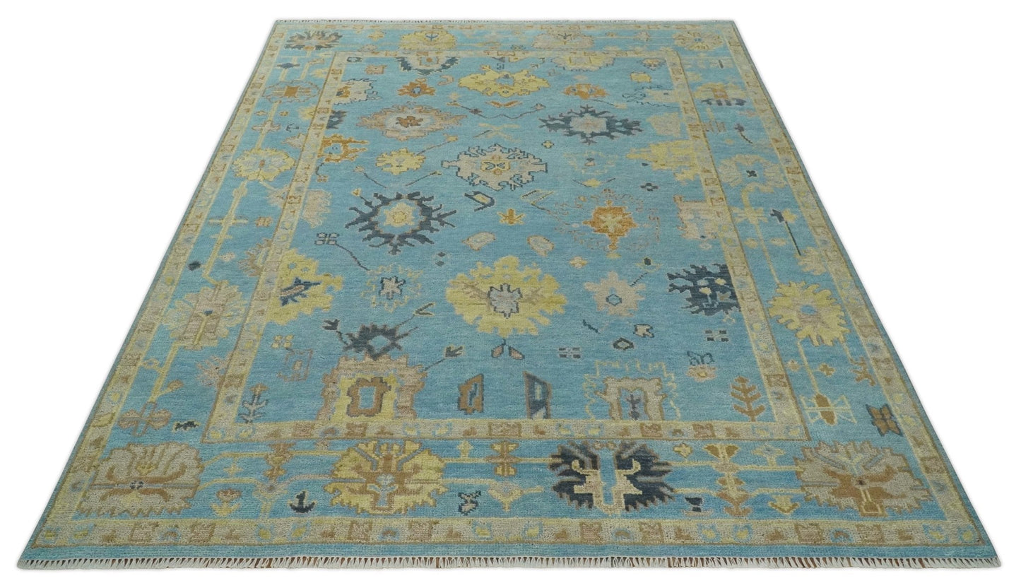 9x12 Wool Traditional Persian Blue and Beige Hand knotted Oushak Area Rug | TRDCP1094912