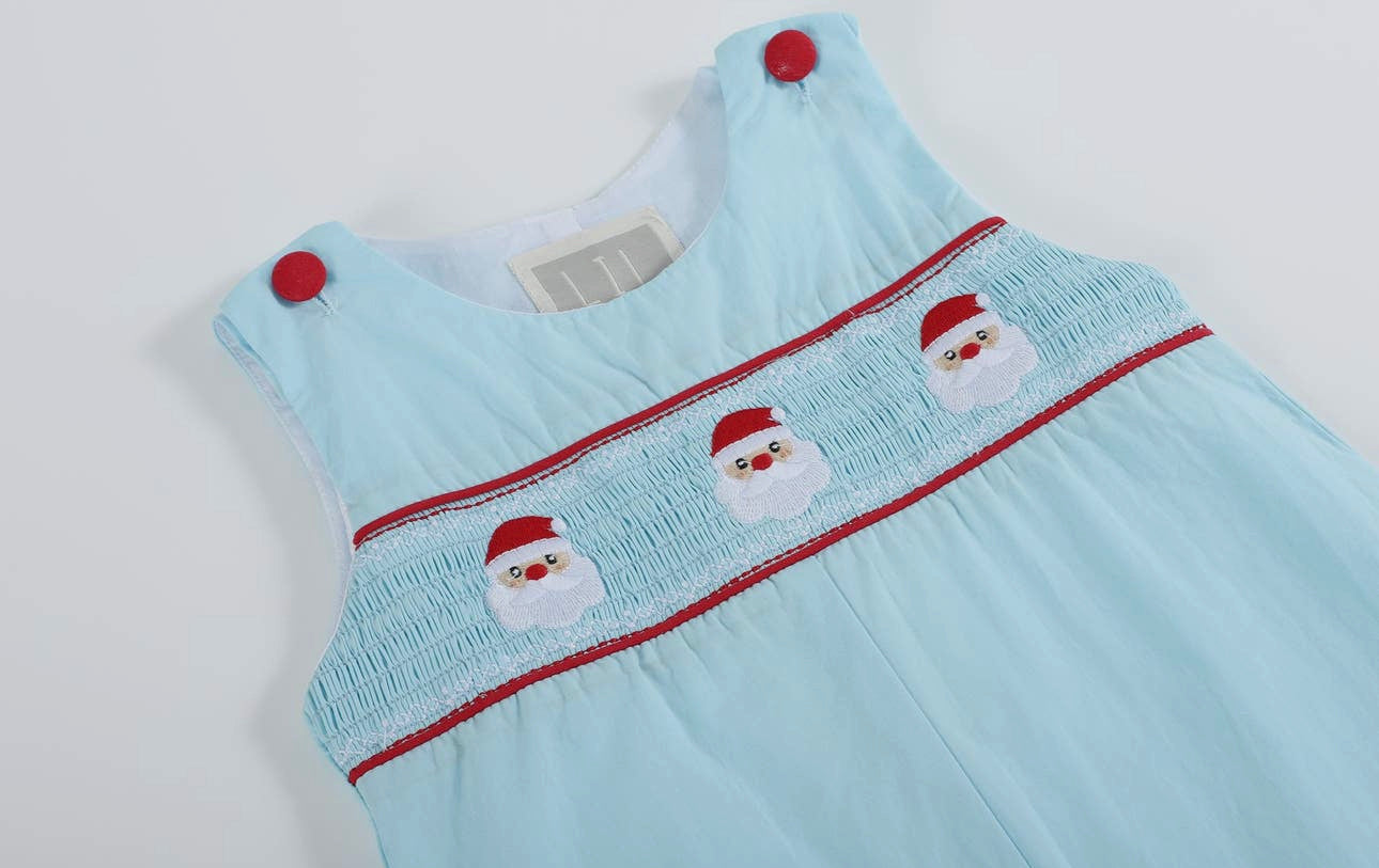 Blue Santa Smocked Overalls