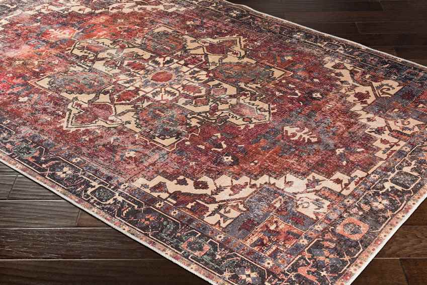 Rome Traditional Rust Washable Area Rug