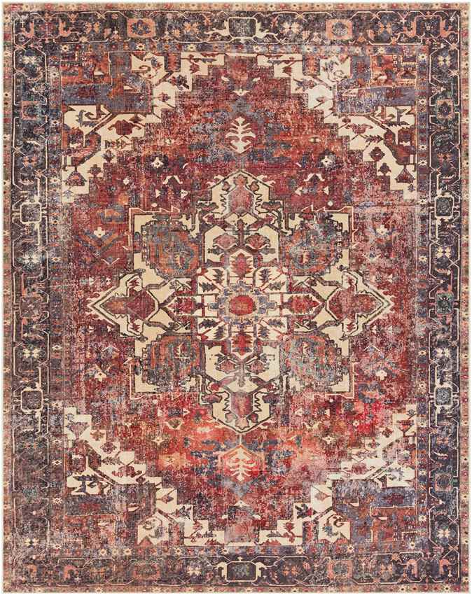 Rome Traditional Rust Washable Area Rug