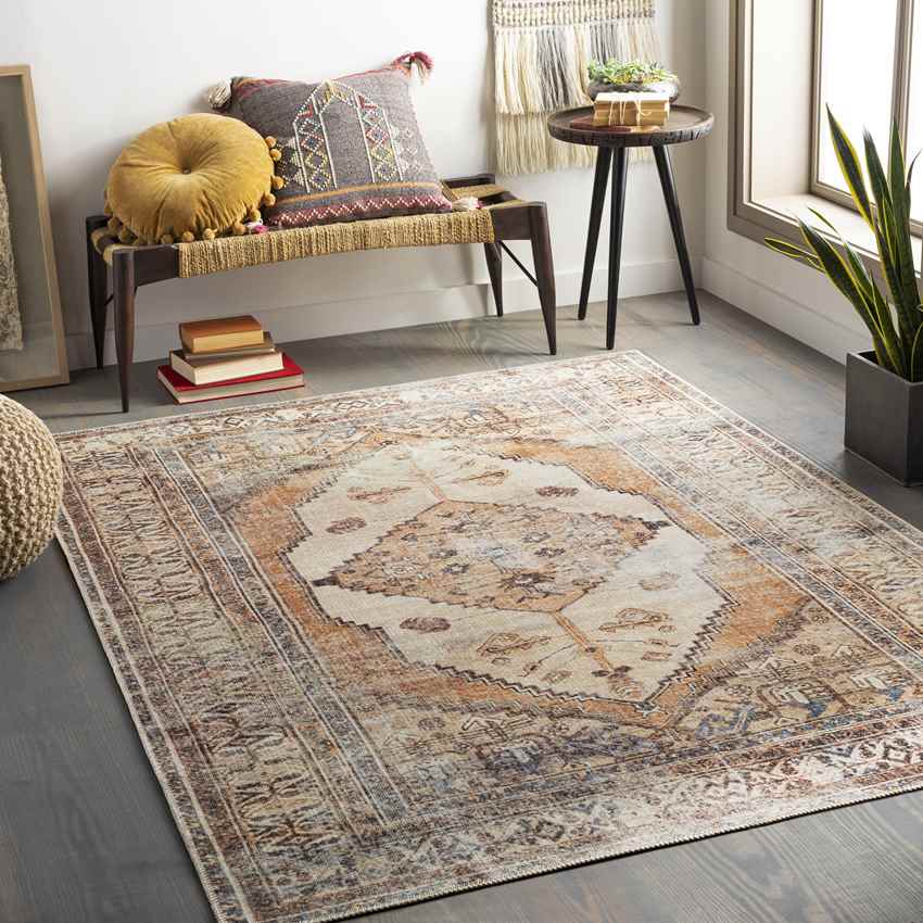 Kwadijk Traditional Camel Washable Area Rug